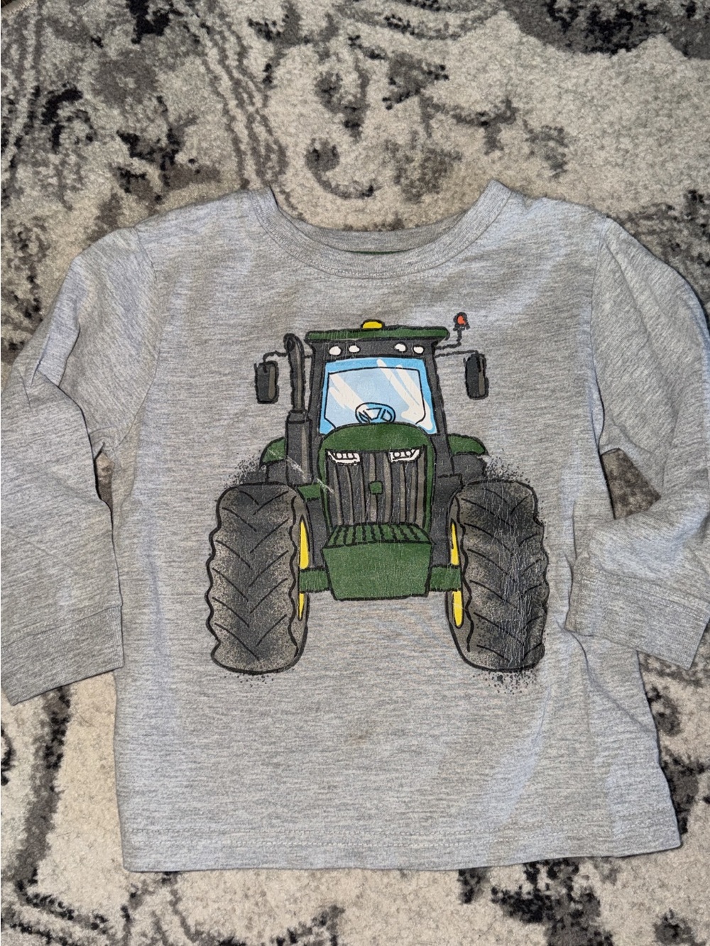 John Deere Gray Long-Sleeve Tee with Green Tractor Print
